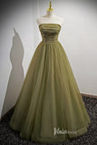 Olive Green Puffed Sleeve Prom Dresses Beaded Tulle Formal Dress FD90013-prom dresses-Viniodress-Viniodress