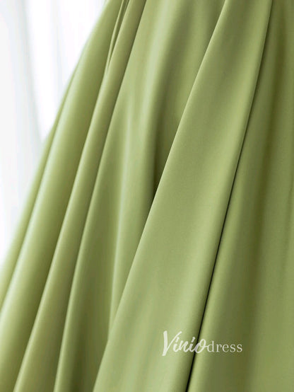 Olive Green Satin Prom Dresses Ruffled Off the Shoulder Sleeve Formal Gown FD3436-prom dresses 2025 -Viniodress-Olive Green-Custom Size-