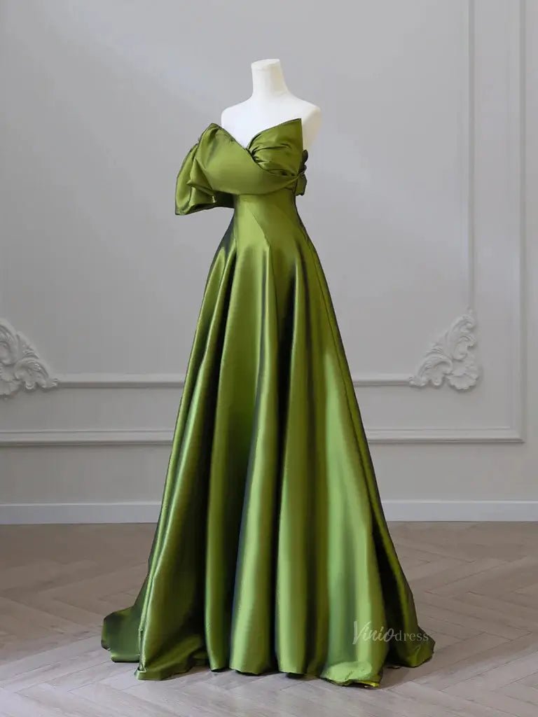 Olive Green Satin Prom Dresses with Sweetheart Neck & Puffed Sleeve - FD5289-prom dresses 2025 -Viniodress-Olive Green-Custom Size-