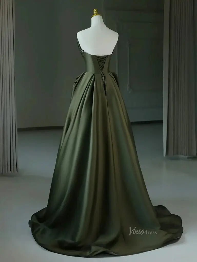 Olive Green Satin Strapless Prom Dresses with Sweetheart Neckline & Co Viniodress Olive Green Satin Strapless Prom Dresses with Sweetheart Neckline & Co Viniodress