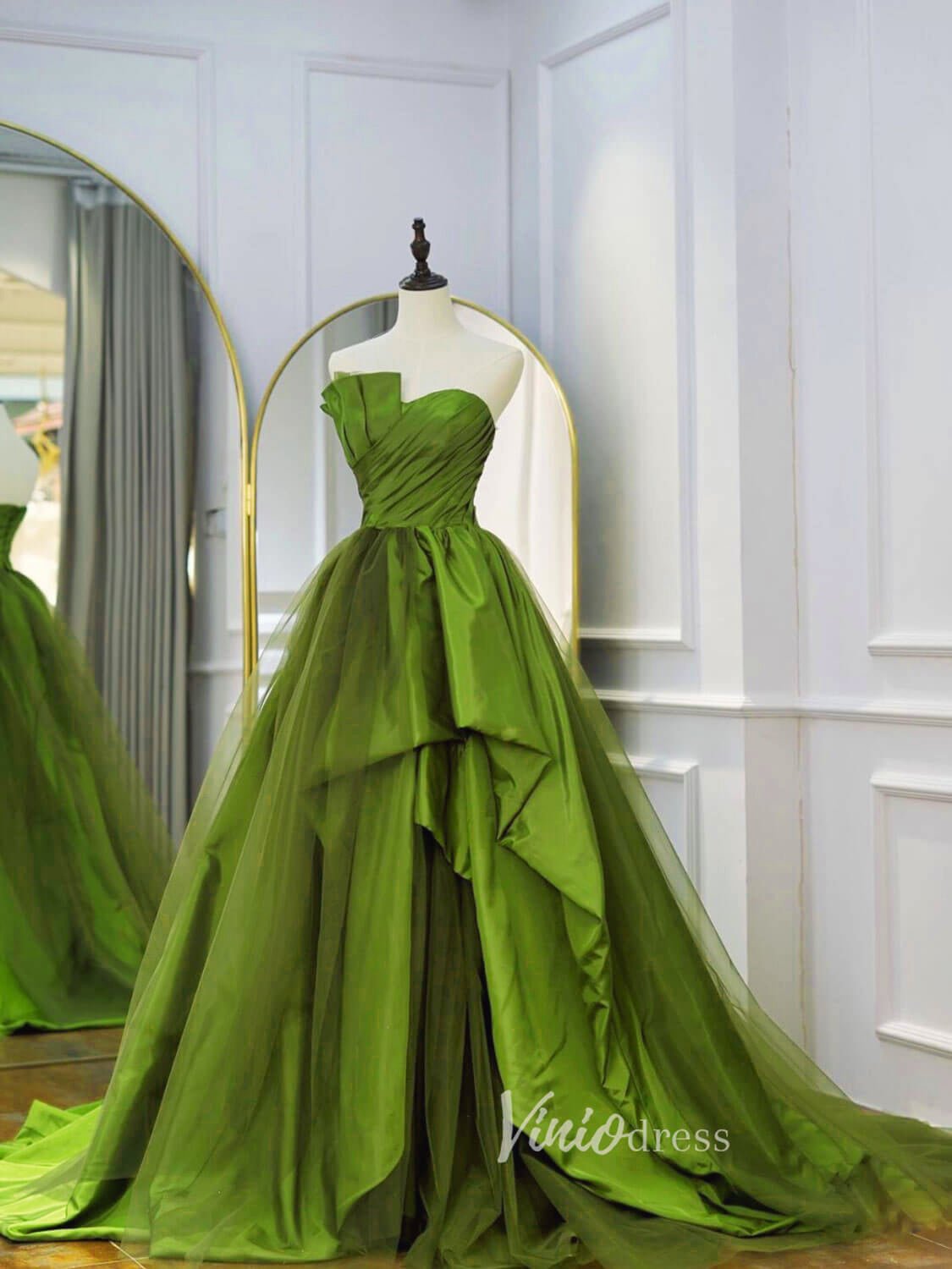 Olive Green Strapless Prom Dresses Tiered Evening Dress FD3122-prom dresses 2025 -Viniodress-Olive Green-Custom Size-