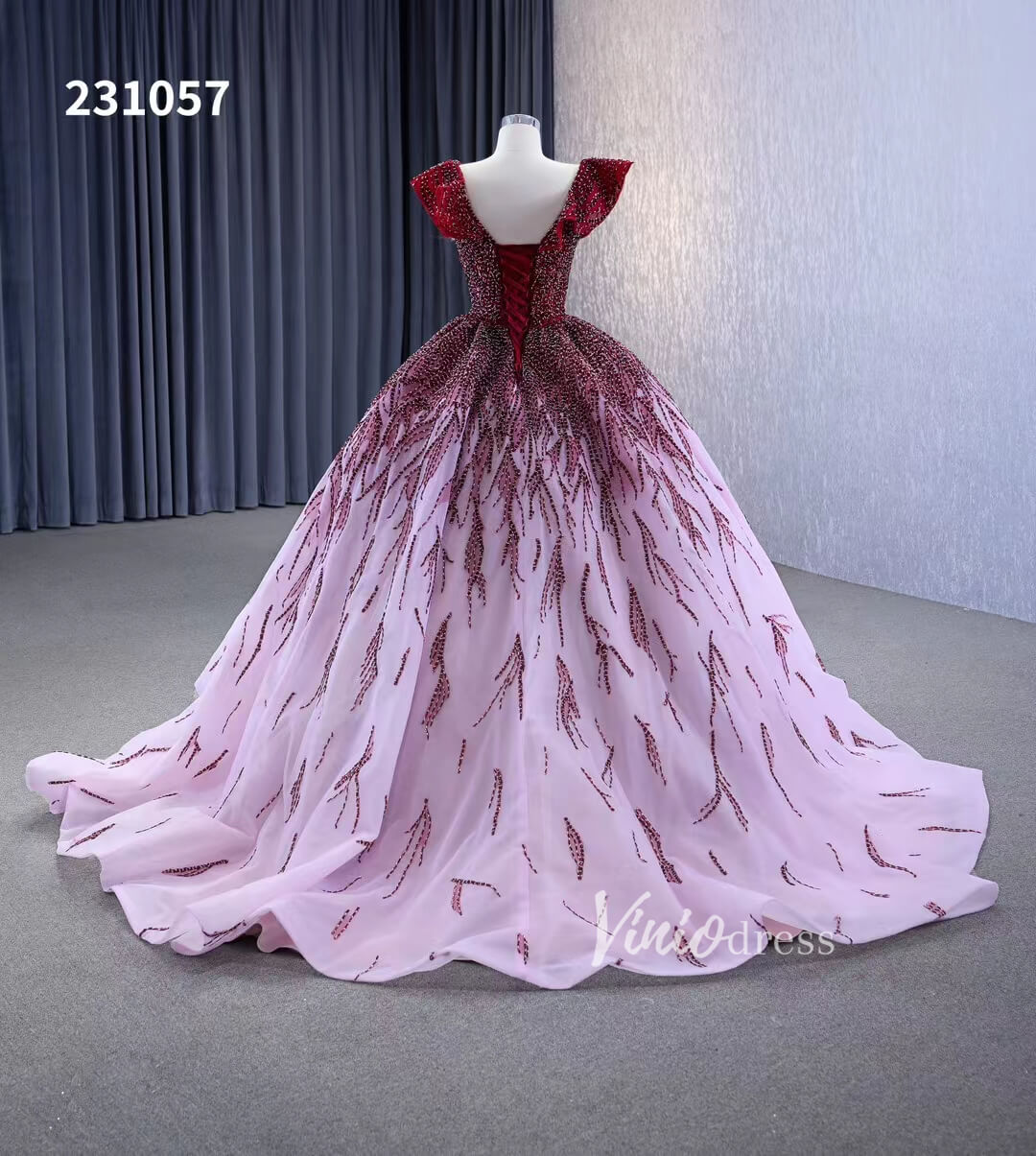 Ombre Beaded Quinceanera Dresses Off the Shoulder Ball Gown 231057-Quinceanera Dresses 2025 -Viniodress-Pink-Custom Size-