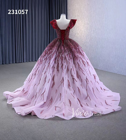 Ombre Beaded Quinceanera Dresses Off the Shoulder Ball Gown 231057-Quinceanera Dresses 2025 -Viniodress-Pink-Custom Size-
