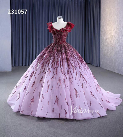 Ombre Beaded Quinceanera Dresses Off the Shoulder Ball Gown 231057-Quinceanera Dresses 2025 -Viniodress-Pink-Custom Size-