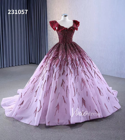 Ombre Beaded Quinceanera Dresses Off the Shoulder Ball Gown 231057-Quinceanera Dresses 2025 -Viniodress-Pink-Custom Size-