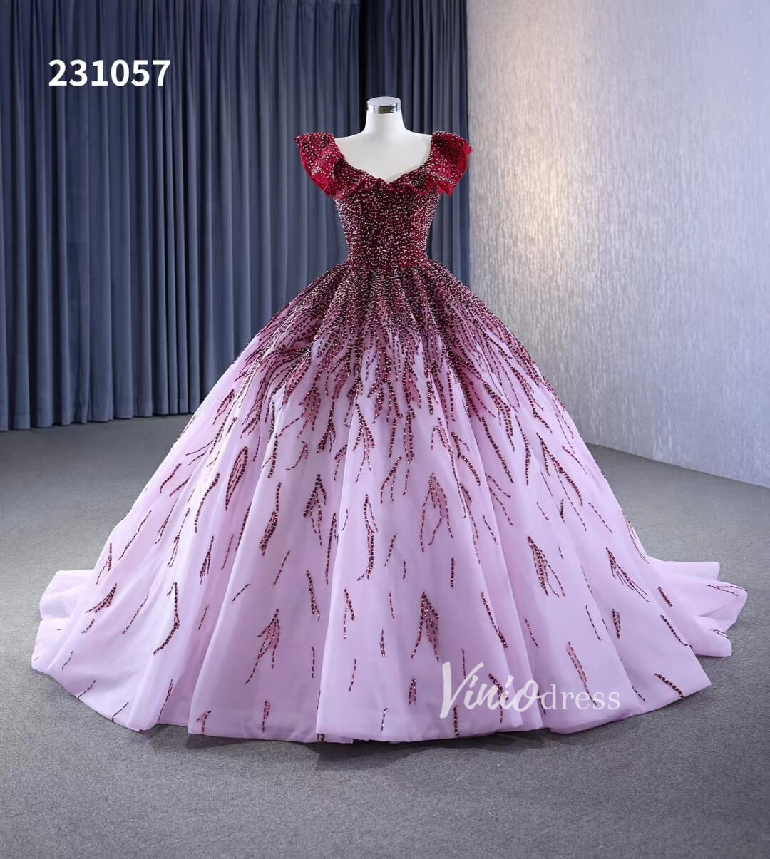 Ombre Beaded Quinceanera Dresses Off the Shoulder Ball Gown 231057-Quinceanera Dresses 2025 -Viniodress-Pink-Custom Size-