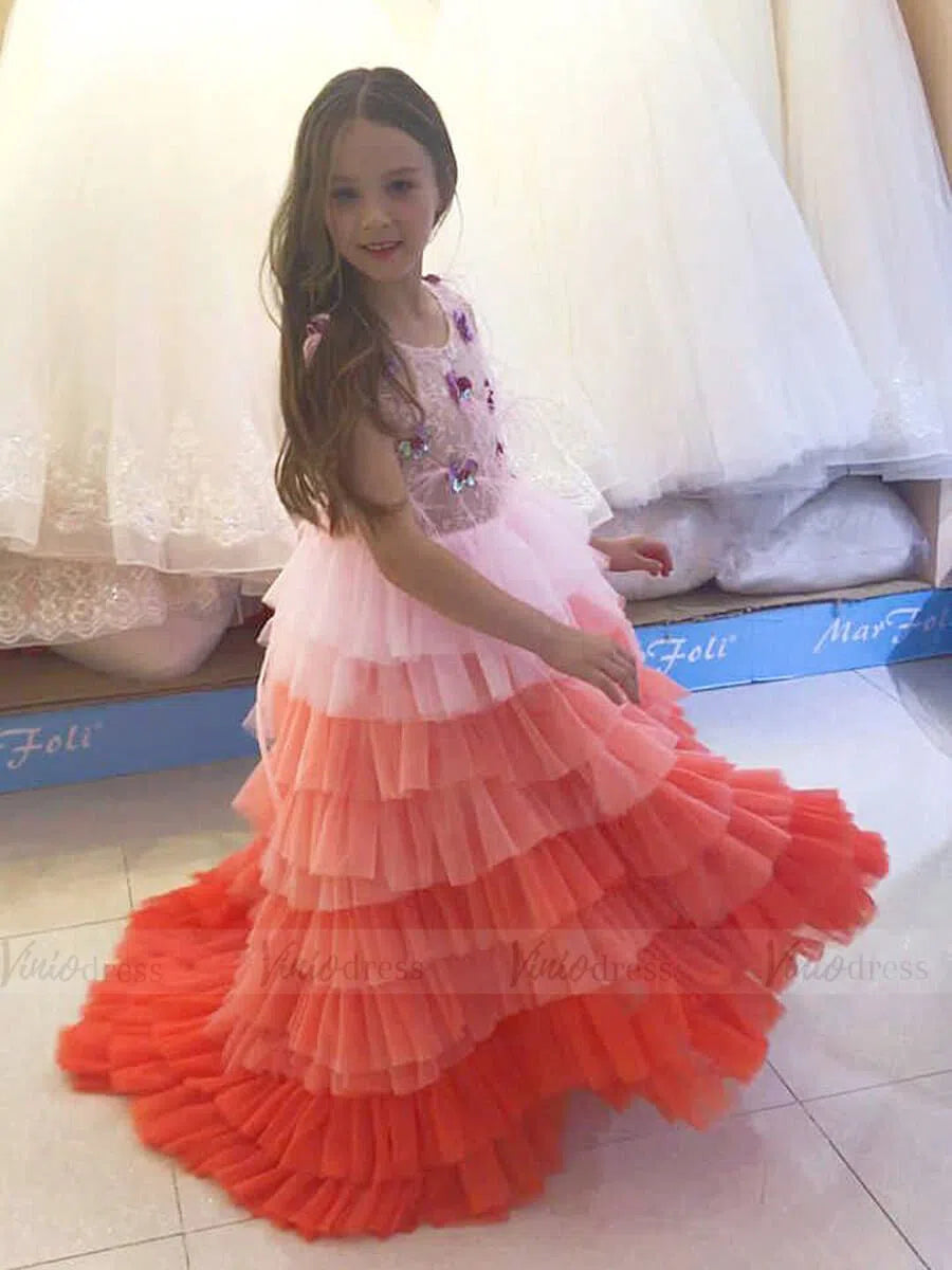 Ombre Red Kids Dresses with Ruffle Skirt GL1032-flower girl dresses 2025 -Viniodress-As Picture-Custom Size-
