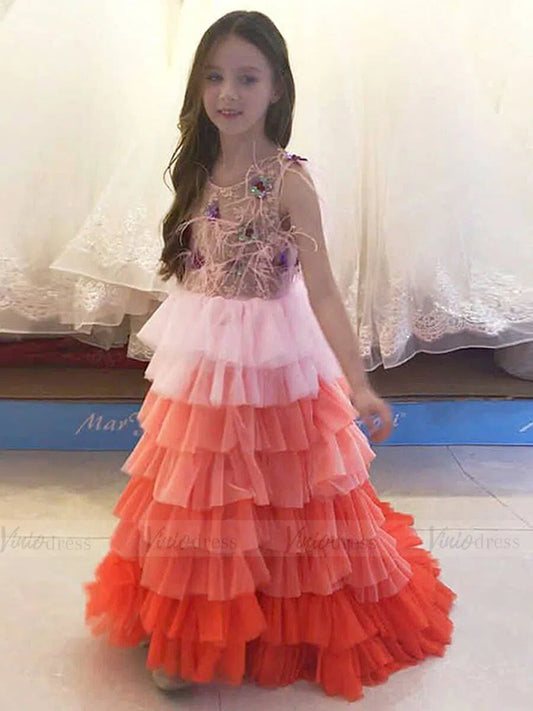 Ombre Red Kids Dresses with Ruffle Skirt GL1032-flower girl dresses-Viniodress-As Picture-Custom Size-Viniodress