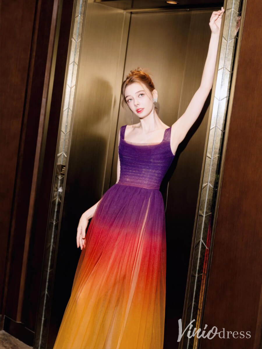 Prom Dress 2025 Ombre Tulle Cheap Prom Dresses with Slit Sleeveless A-Line Evening Dress AD1322-unique prom dresses-Ombre-Custom Size-Viniodress