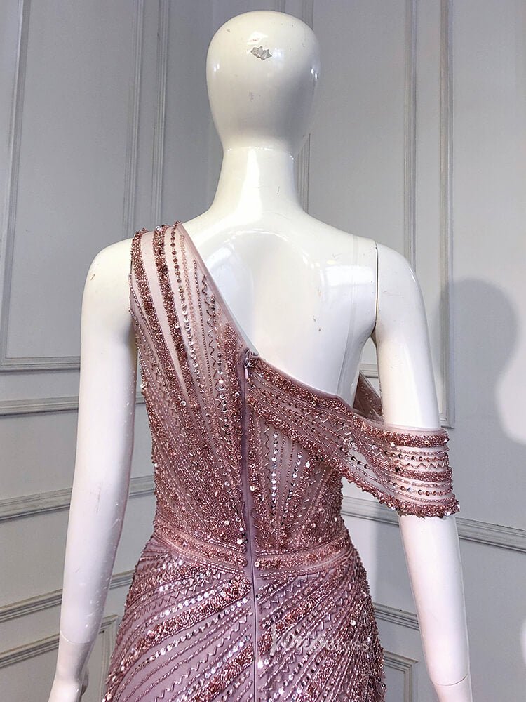 One Shoulder Beaded Prom Dresses 1920s Evening Dress with Slit 20044-Evening Dresses 2025 -Viniodress-Mauve-US 2-