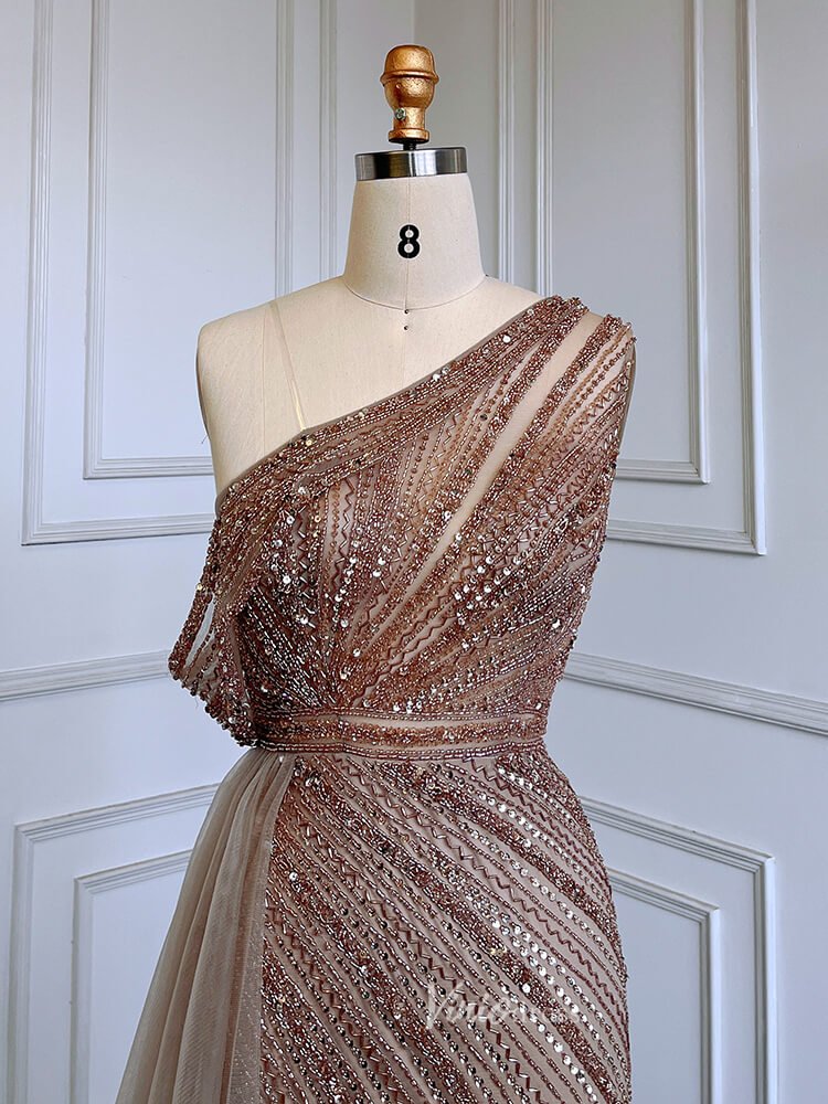 One Shoulder Beaded Prom Dresses 1920s Evening Dress with Slit 20044-Evening Dresses 2025 -Viniodress-Mauve-US 2-