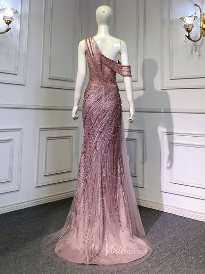 One Shoulder Beaded Prom Dresses 1920s Evening Dress with Slit 20044-Evening Dresses 2025 -Viniodress-Mauve-US 2-