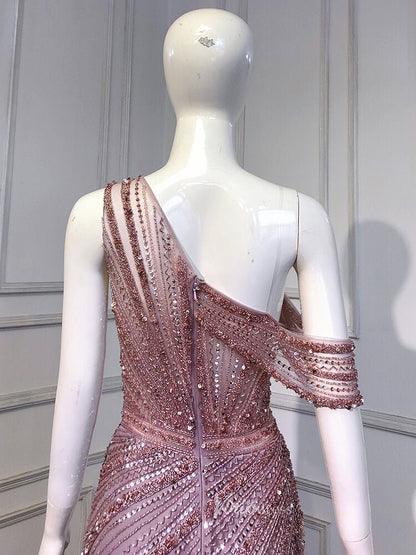 One Shoulder Beaded Prom Dresses 1920s Evening Dress with Slit 20044-Evening Dresses 2025 -Viniodress-Mauve-US 2-