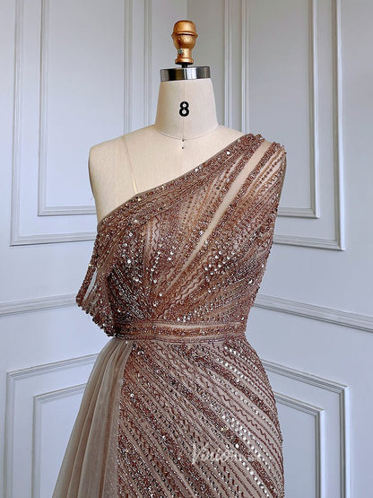 One Shoulder Beaded Prom Dresses 1920s Evening Dress with Slit 20044-Evening Dresses 2025 -Viniodress-Mauve-US 2-