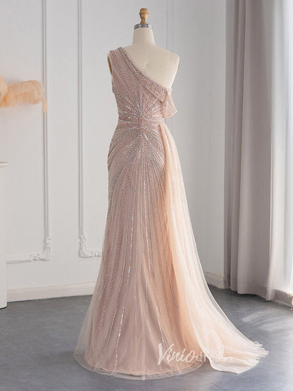 One Shoulder Beaded Prom Dresses High Slit 1920s Evening Dress 20078-Evening Dresses 2025 -Viniodress-Light Green-US 2-