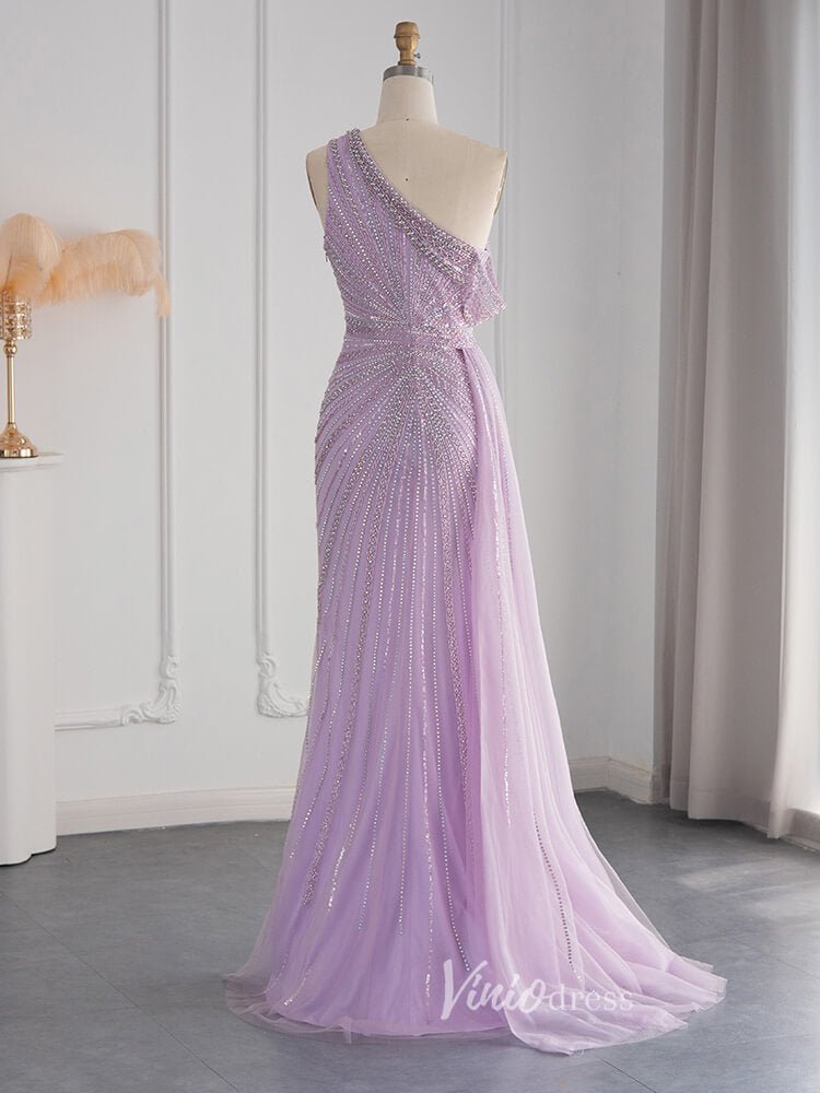 One Shoulder Beaded Prom Dresses High Slit 1920s Evening Dress 20078-Evening Dresses 2025 -Viniodress-Light Green-US 2-