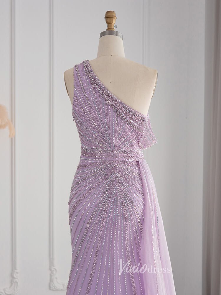 One Shoulder Beaded Prom Dresses High Slit 1920s Evening Dress 20078-Evening Dresses 2025 -Viniodress-Light Green-US 2-