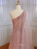 Prom Dress 2025 One Shoulder Beaded Prom Dresses Watteau Train 1920s Evening Dress with Slit 20045-unique prom dresses-Pink-US 2-Viniodress