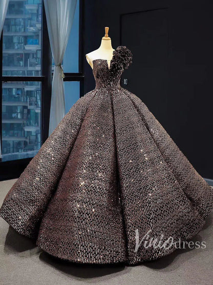 One Shoulder Black Quinceaera Dress Sparkling Ball Gown Prom Dress FD Viniodress One Shoulder Black Quinceaera Dress Sparkling Ball Gown Prom Dress FD Viniodress