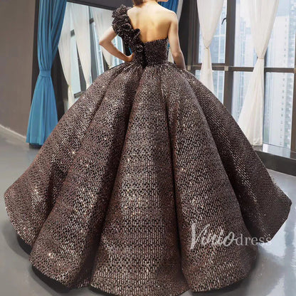 One Shoulder Black Quinceañera Dress Sparkling Ball Gown Prom Dress FD1281 viniodress-Quinceanera Dresses 2025 -Viniodress-Purple-US 2-