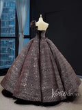 One Shoulder Black Quinceañera Dress Sparkling Ball Gown Prom Dress FD1281 viniodress-Quinceanera Dresses-Viniodress-Viniodress