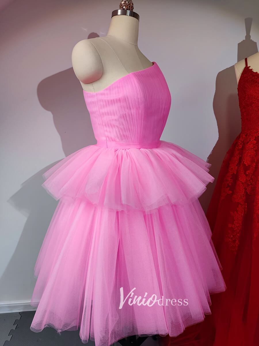 One Shoulder Blush Pink Homecoming Dresses Pleated Tulle Tutu Dress SD1241-Homecoming Dresses 2025 -Viniodress-Blush Pink-Custom Size-