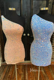 One Shoulder Bodycon Sequin Homecoming Dresses Tight Cocktail Dress SD1513-homecoming dresses-Viniodress-Viniodress