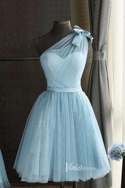 One Shoulder Bow Homecoming Dresses Short Prom Dress SD1545-Homecoming Dresses 2025 -Viniodress-Light Blue-Custom Size-
