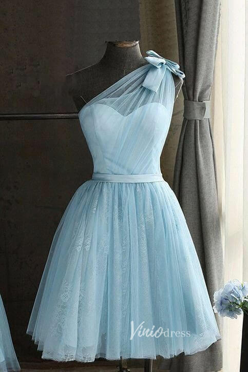 One Shoulder Bow Homecoming Dresses Short Prom Dress SD1545-Homecoming Dresses 2025 -Viniodress-Light Blue-Custom Size-