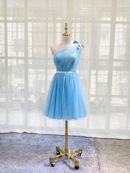 One Shoulder Bow Homecoming Dresses Short Prom Dress SD1545-Homecoming Dresses 2025 -Viniodress-Aqua-Custom Size-