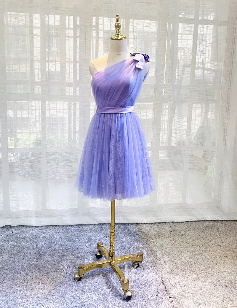 One Shoulder Bow Homecoming Dresses Short Prom Dress SD1545-Homecoming Dresses 2025 -Viniodress-Lavender-Custom Size-