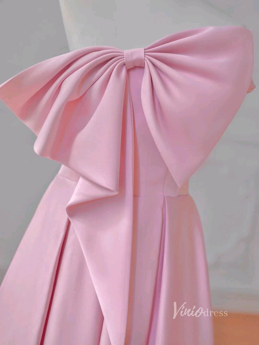 One Shoulder Bow Satin Prom Dress with Pockets 21165-prom dresses 2025 -Viniodress-Pink-Custom Size-