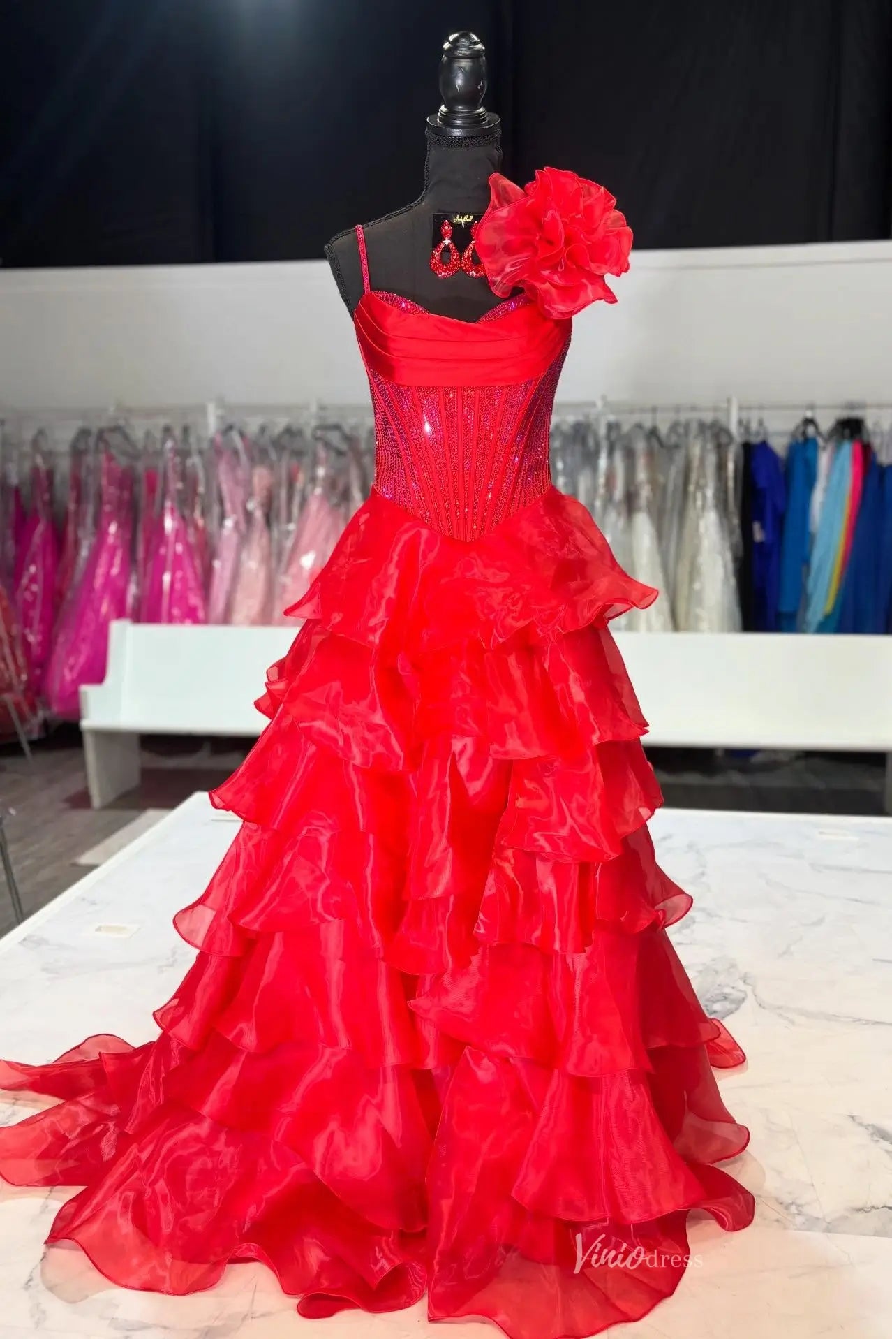 RF088-prom dresses 2026-Viniodress-Red-Custom Size-