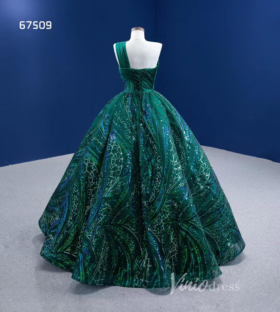 One-Shoulder Emerald Green Ball Gown | Wedding & Debutante Dress 67509-Quinceanera Dresses 2025 -Viniodress-Emerald Green-Custom Size-