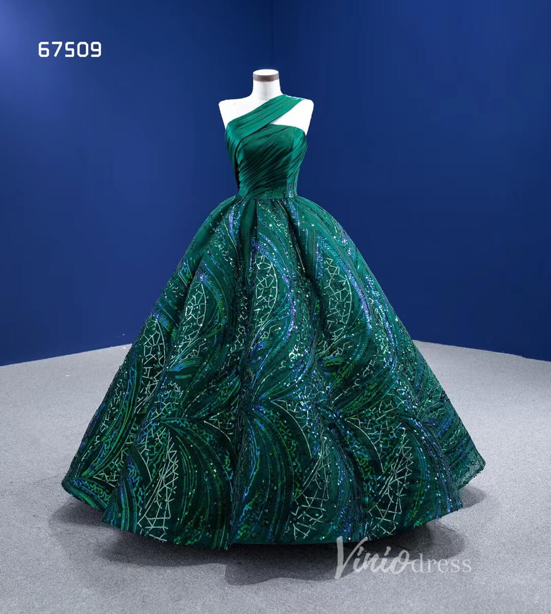 Prom Dress 2025 One Shoulder Emerald Green Ball Gown Wedding Dresses 67509-unique Quinceanera Dresses-Emerald Green-Custom Size-Viniodress