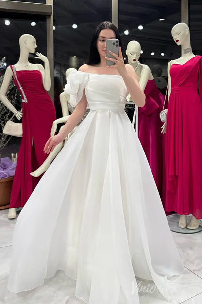 One-Shoulder Formal Dress with Puffy Sleeve, Ruched Bodice, and Flowing Organza Skirt – AS031-prom dresses 2025 -Viniodress-Ivory-Custom Size-