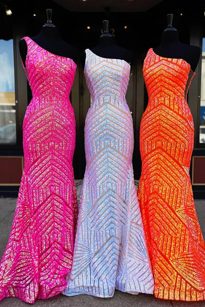 One Shoulder Geometric Sequin Prom Dress Mermaid Evening Gown with Asymmetrical Neckline SQ003-prom dresses 2026-Viniodress-Wine-Custom Size – Add Measurements in Cart-