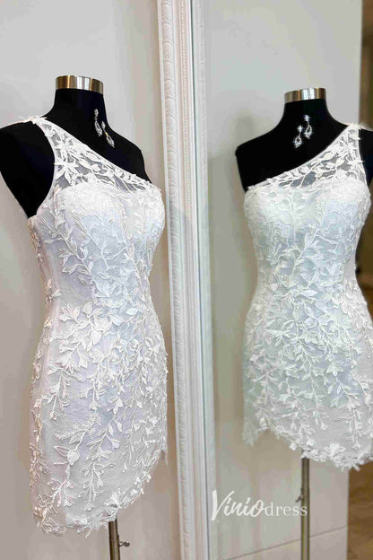 One Shoulder Lace Bodycon Homecoming Dresses Mini Cocktail Dress SD1240D-Homecoming Dresses 2025 -Viniodress-Ivory-Custom Size-