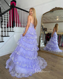 One Shoulder Lavender Lace Prom Dresses Ruffle Skirt with Slit FD3637C-prom dresses-Viniodress-Viniodress