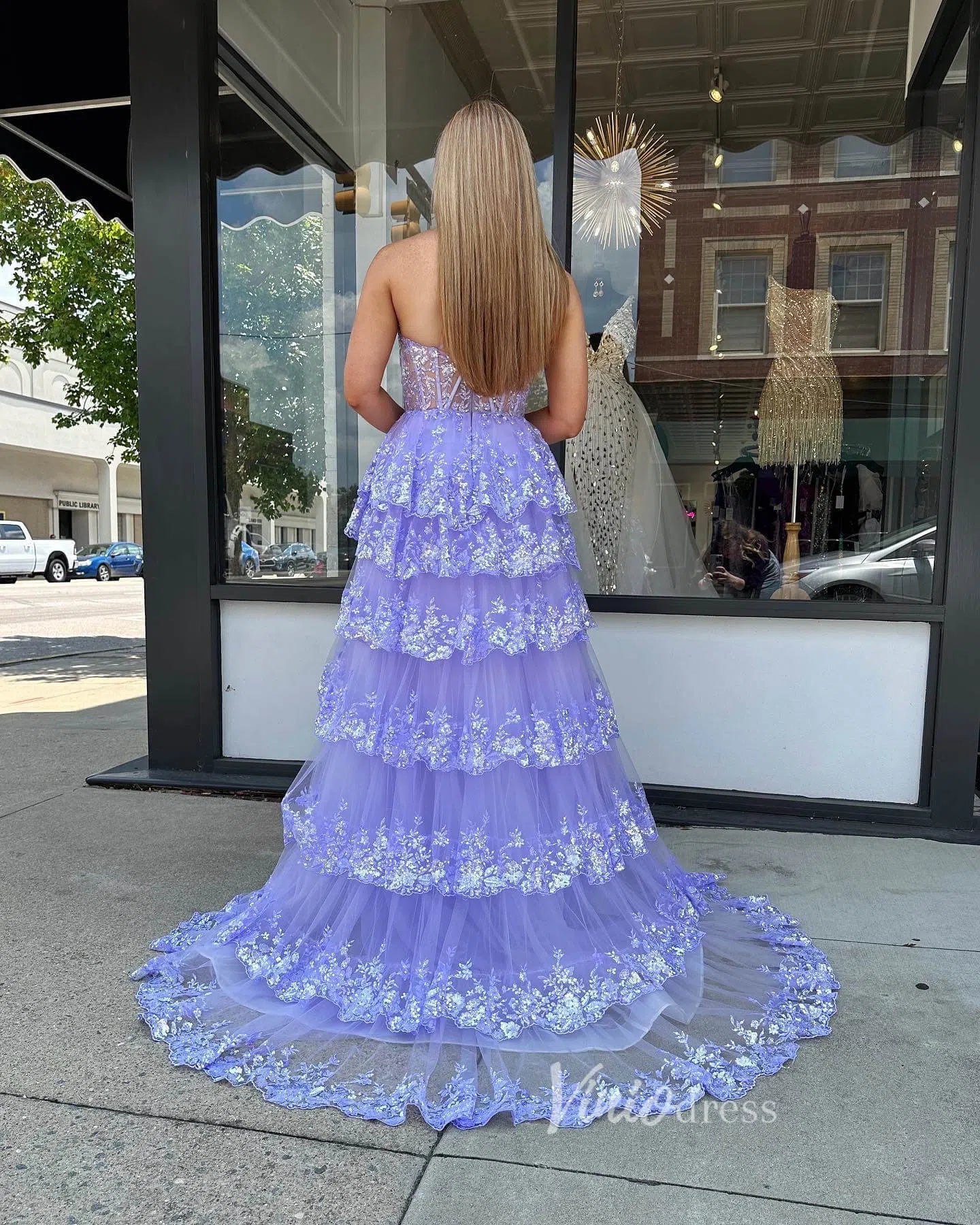 One Shoulder Lavender Lace Prom Dresses Ruffle Skirt with Slit FD3637C-prom dresses-Viniodress-Viniodress