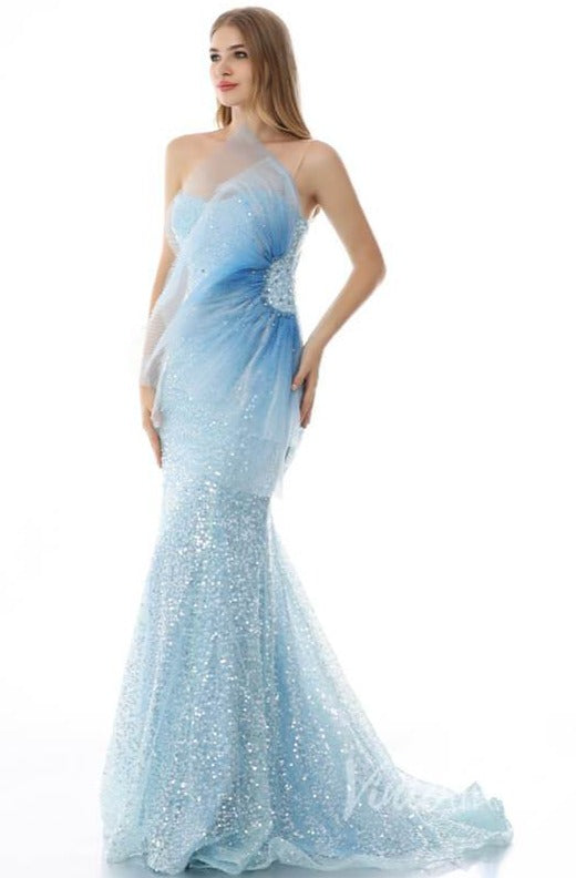 Prom Dress 2025 One Shoulder Light Blue Sequin Prom Dress Evening Dresses FD2497-unique prom dresses-Light Blue-US2-Viniodress