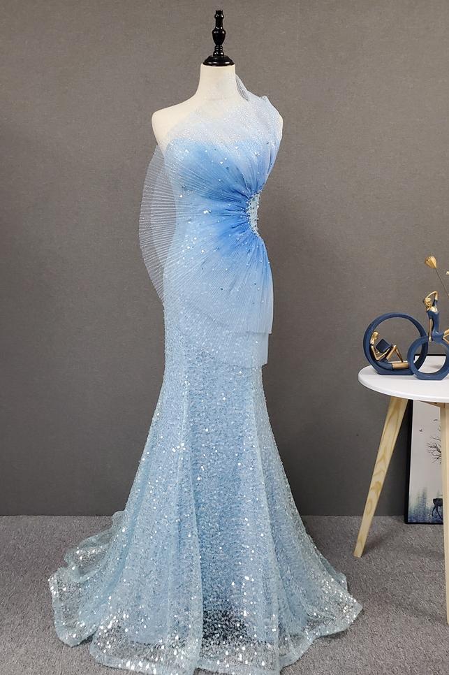 Prom Dress 2025 One Shoulder Light Blue Sequin Prom Dress Evening Dresses FD2497-unique prom dresses-Light Blue-US2-Viniodress