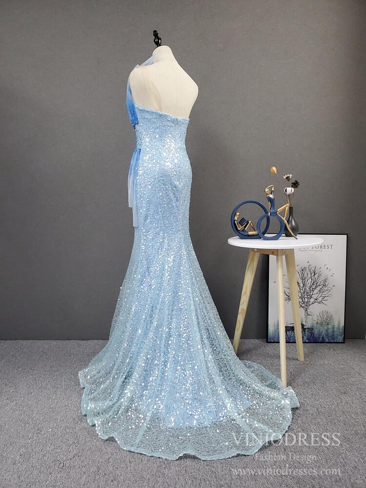 Prom Dress 2025 One Shoulder Light Blue Sequin Prom Dress Evening Dresses FD2497-unique prom dresses-Light Blue-US2-Viniodress