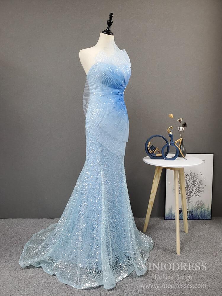 Prom Dress 2025 One Shoulder Light Blue Sequin Prom Dress Evening Dresses FD2497-unique prom dresses-Light Blue-US2-Viniodress