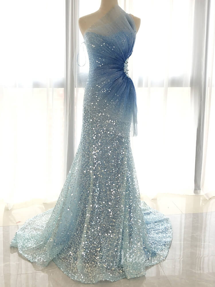 Prom Dress 2025 One Shoulder Light Blue Sequin Prom Dress Evening Dresses FD2497-unique prom dresses-Light Blue-US2-Viniodress