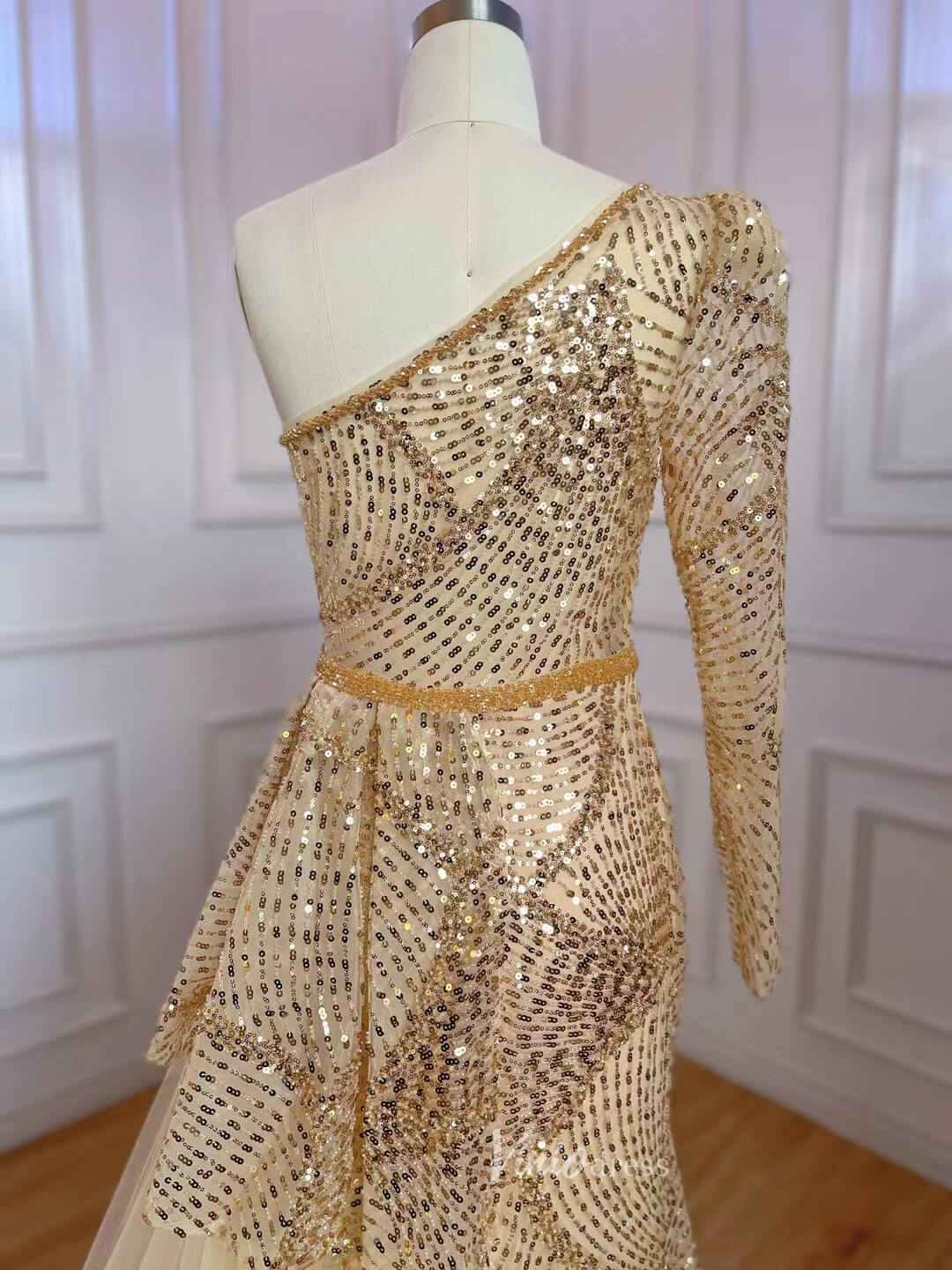 One Shoulder Long Sleeve Prom Dresses Beaded Sequin Evening Dress 20051-Evening Dresses 2025 -Viniodress-As Picture-US 2-