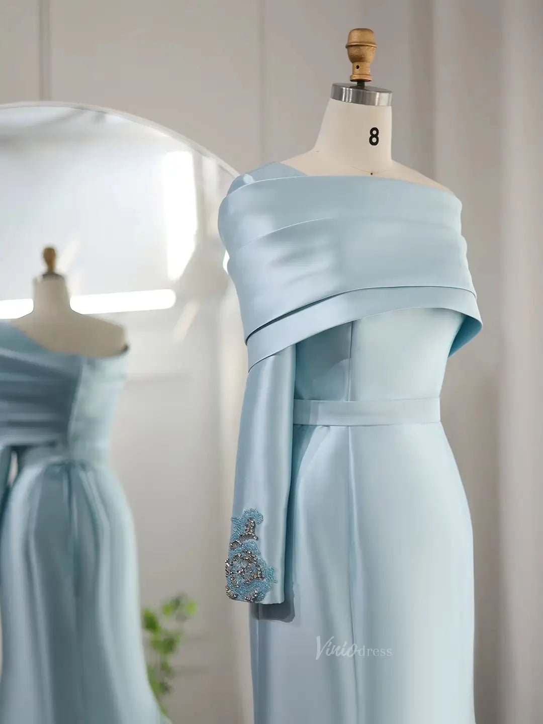 One Shoulder Long Sleeve Prom Dresses Elegant Mermaid Satin Wedding Dresses BD061-prom dresses 2025 -Viniodress-Yellow-US 2-