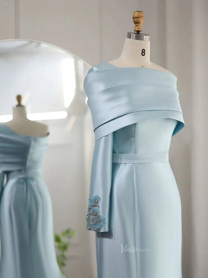 One Shoulder Long Sleeve Prom Dresses Elegant Mermaid Satin Wedding Dresses BD061-prom dresses 2025 -Viniodress-Yellow-US 2-