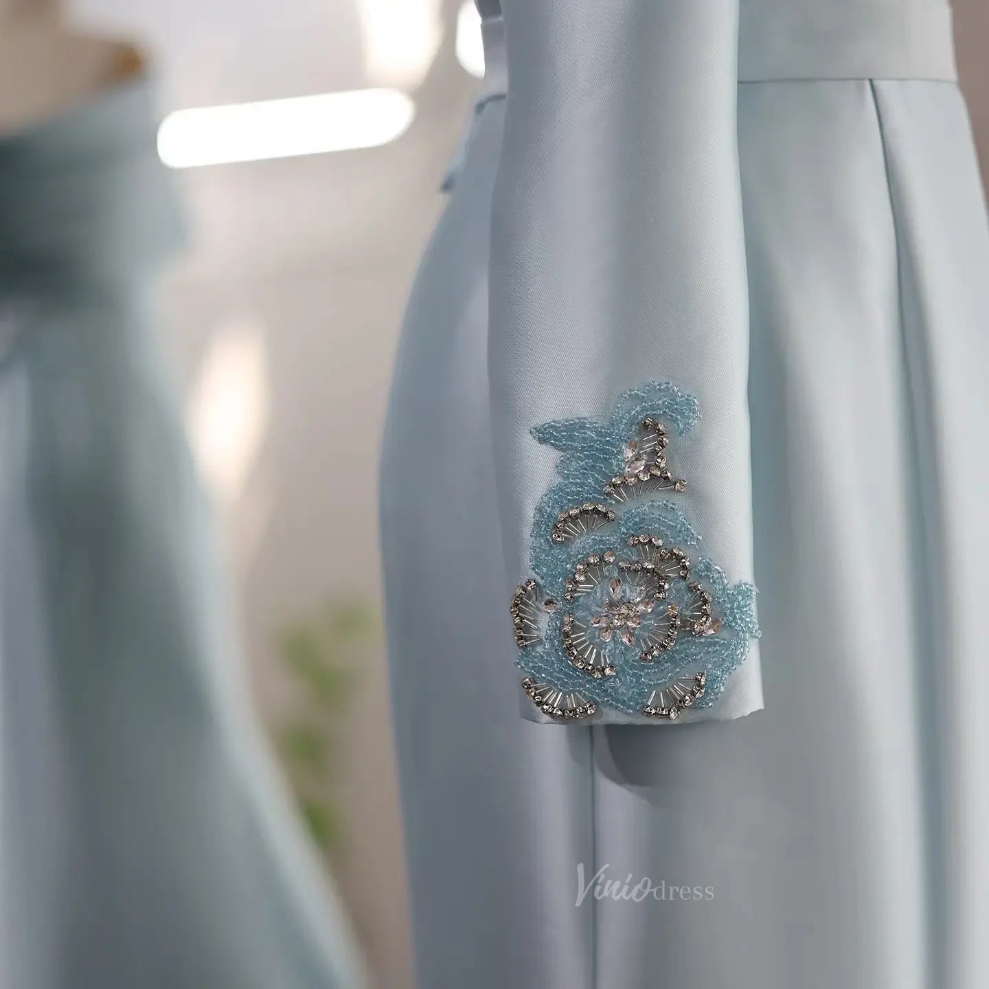 One Shoulder Long Sleeve Prom Dresses Elegant Mermaid Satin Wedding Dresses BD061-prom dresses 2025 -Viniodress-Yellow-US 2-