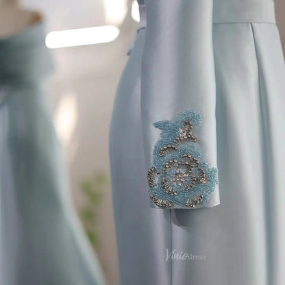 One Shoulder Long Sleeve Prom Dresses Elegant Mermaid Satin Wedding Dresses BD061-prom dresses 2025 -Viniodress-Yellow-US 2-